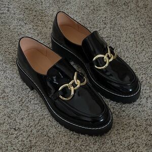 Princess Polly black patent leather loafers